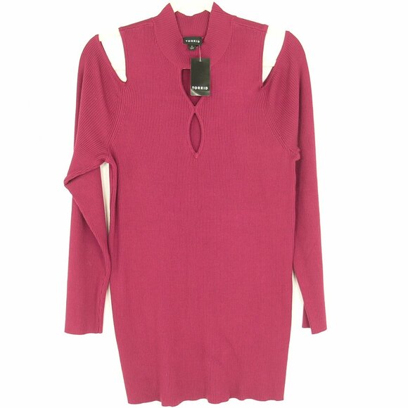 TORRID Pullover Mock Neck Cold Shoulder Fitted Sweater Red/Burgundy 2X 18-20 - Picture 3 of 4